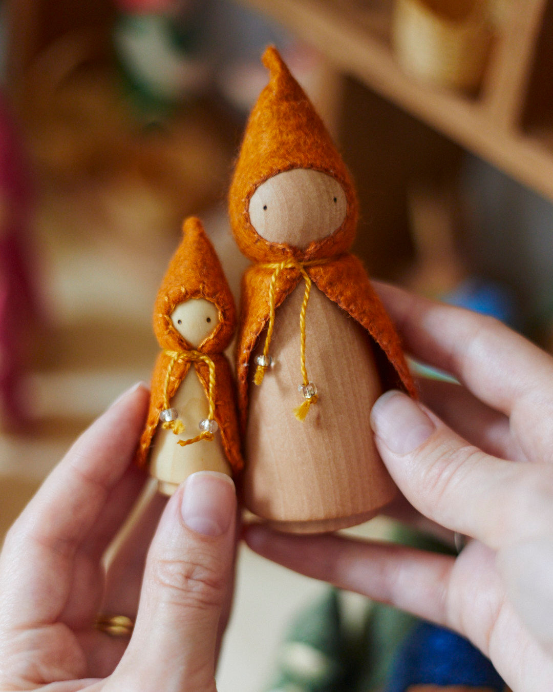 Mini Orange Wooden Gnome