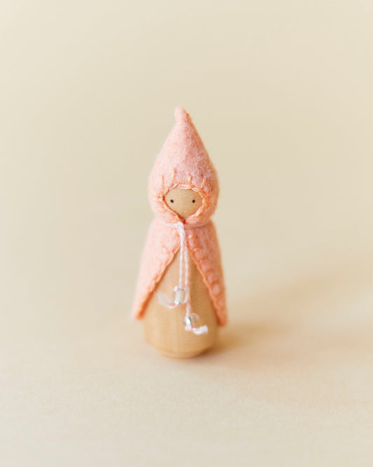 Mini Pastel Orange Wooden Gnome