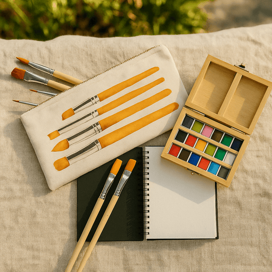 Watercolor Travel Set | Bamboo Case, Brushes, & Paper Pad